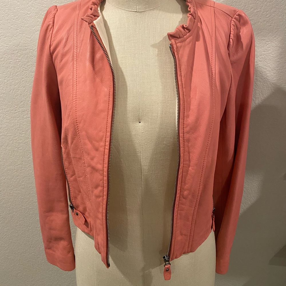 REBECCA TAYLOR - Butter-soft Leather Moto Jacket - LIGHT PINK - size 8